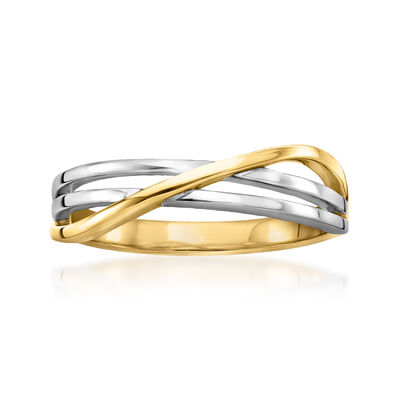 18kt Gold Over Sterling and Sterling Silver Crisscross Ring