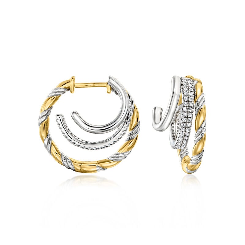 1.30 ct. t.w. White Topaz Multi-Hoop Earrings in Sterling Silver and 18kt Gold Over Sterling. 5/8" image number 0