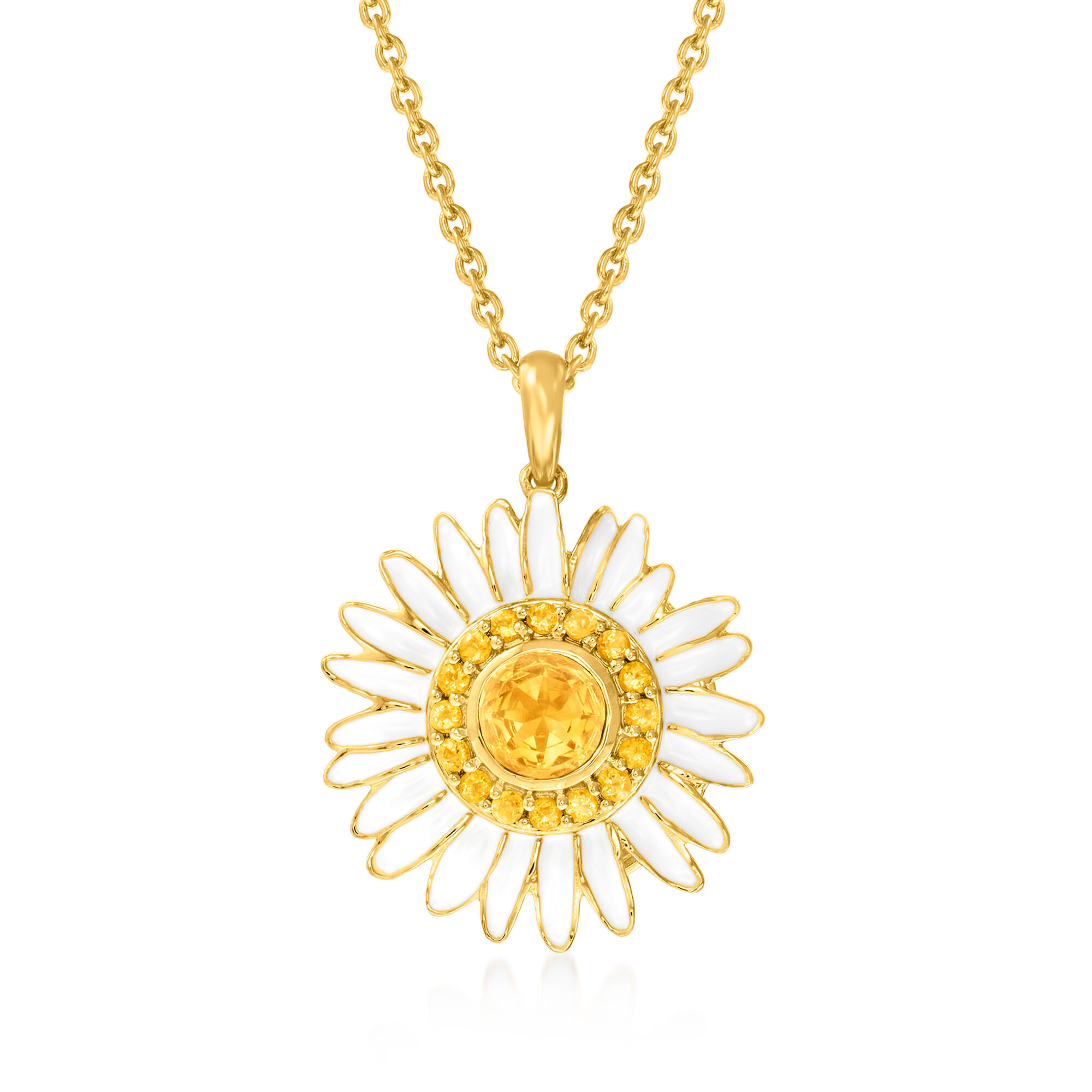 1.10 ct. t.w. Citrine and White Enamel Daisy Pendant