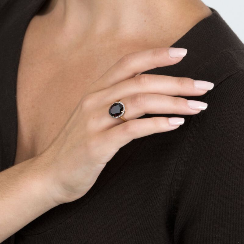 5.25 Carat Oval Garnet and .10 ct. t.w. Diamond Ring in 14kt Yellow Gold image number 3