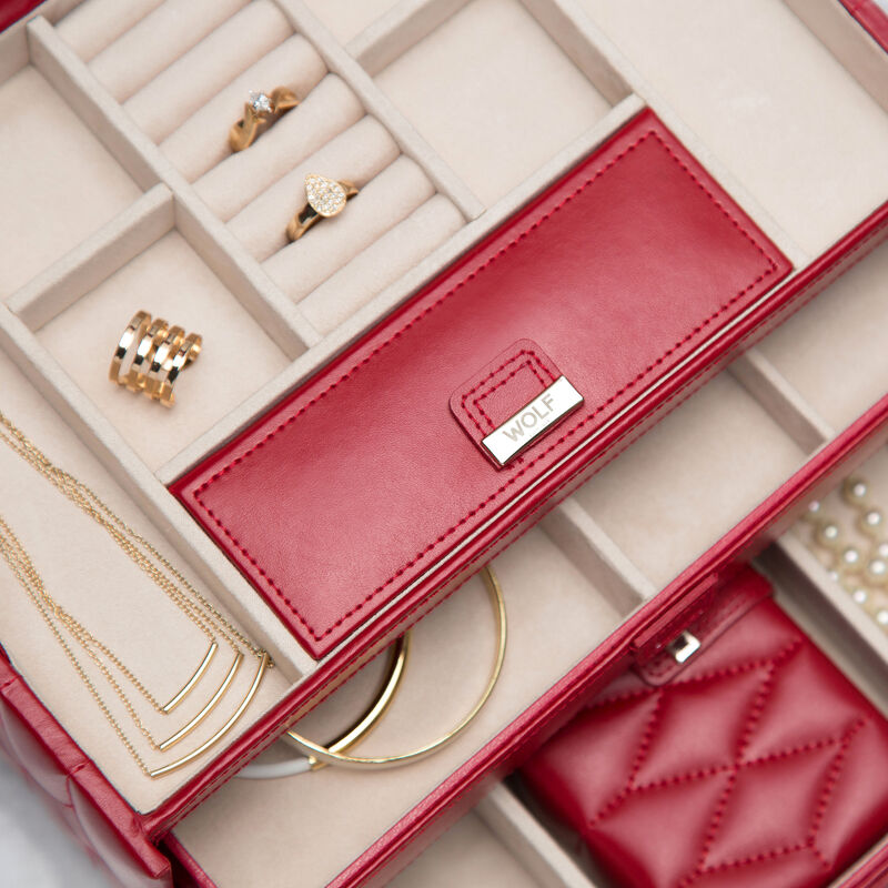 WOLF &quot;Caroline&quot; Red Leather Medium Jewelry Box. image number 6