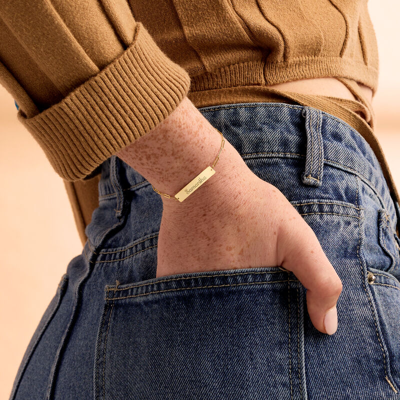 Italian 14kt Yellow Gold Personalized Bar Paper Clip Link Bracelet image number 1
