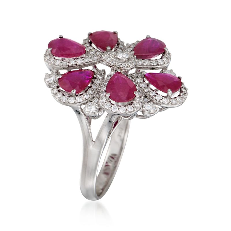 4.80 ct. t.w. Ruby and 1.20 ct. t.w. Diamond Floral Ring in 18kt White Gold. Size 7 image number 2