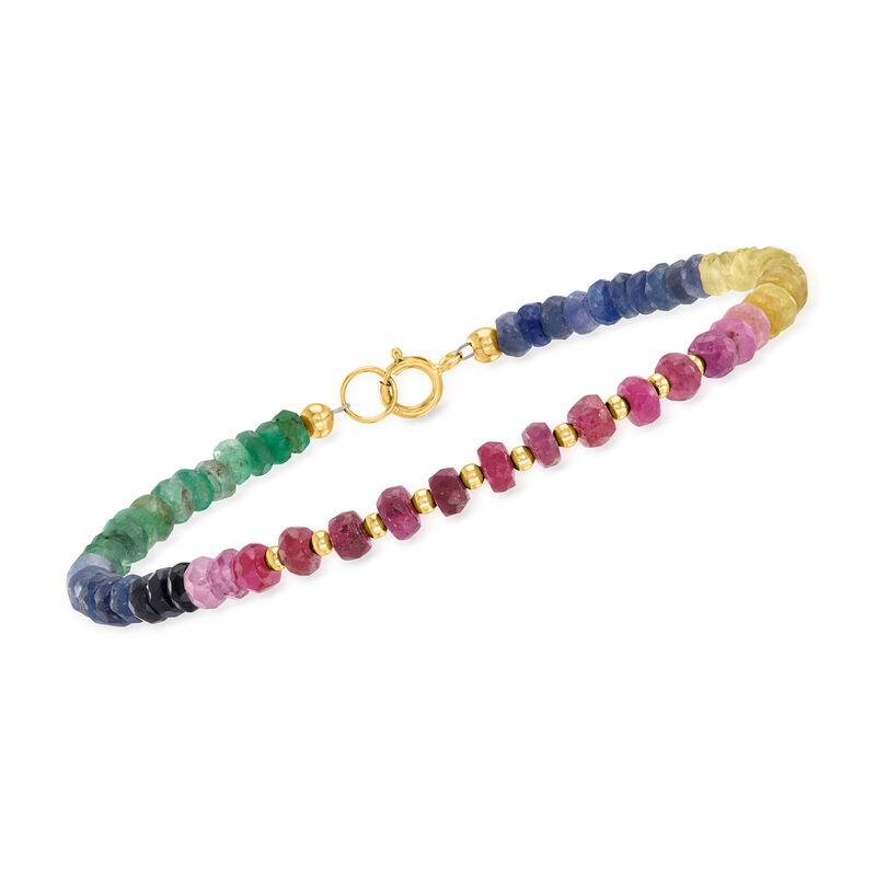 18.00 ct. t.w. Multicolored Sapphire and 4.40 ct. t.w. Ruby Bead Bracelet in 10kt Yellow Gold image number 0