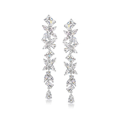 Rhodium-Plated Floral Drop Earrings with 11.90 ct. t.w. CZs