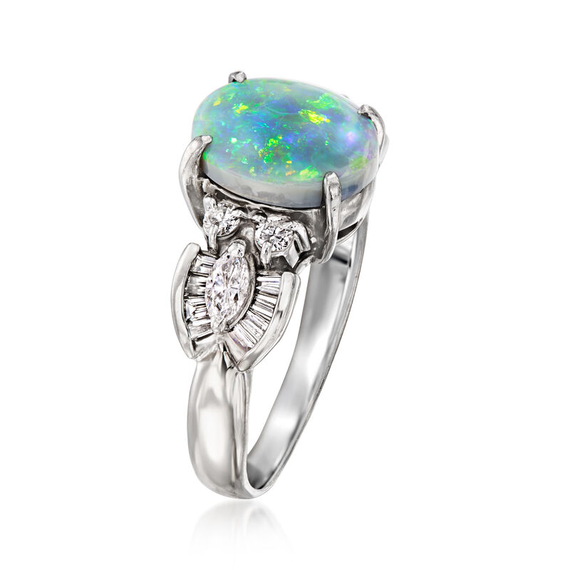 C. 1980 Vintage Opal Ring with .40 ct. t.w. Diamonds in Platinum image number 2