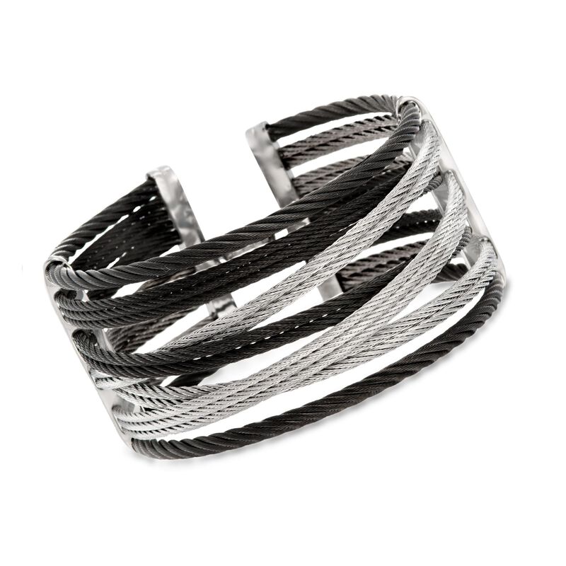 ALOR &quot;Noir&quot; Black and Gray Stainless Steel Cuff Bracelet with Diamond Accent image number 0