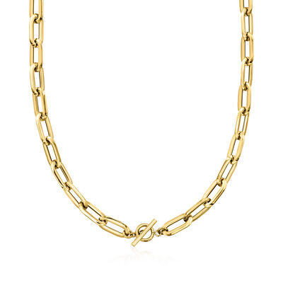 Italian 14kt Yellow Gold Paper Clip Link Toggle Necklace