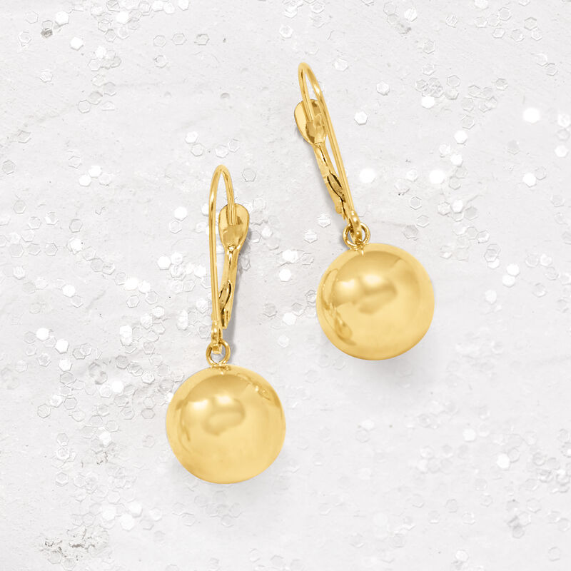 14kt Yellow Gold 10mm Bead Drop Earrings image number 3
