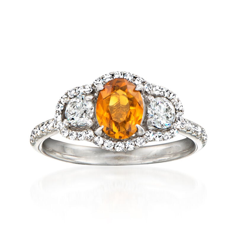 C. 1990 Vintage .90 Carat Citrine Ring with .80 ct. t.w. Diamonds in 18kt White Gold. Size 6.5 image number 0