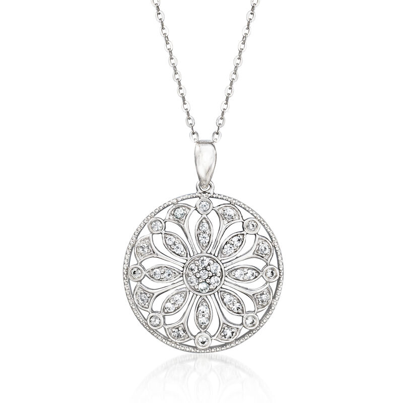 .80 ct. t.w. White Zircon Vintage-Style Flower Pendant Necklace in Sterling Silver. 18&quot; image number 0