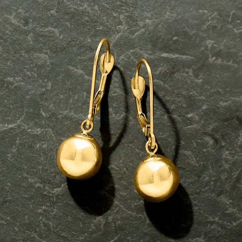 8mm 14kt Yellow Gold Bead Drop Earrings image number 4