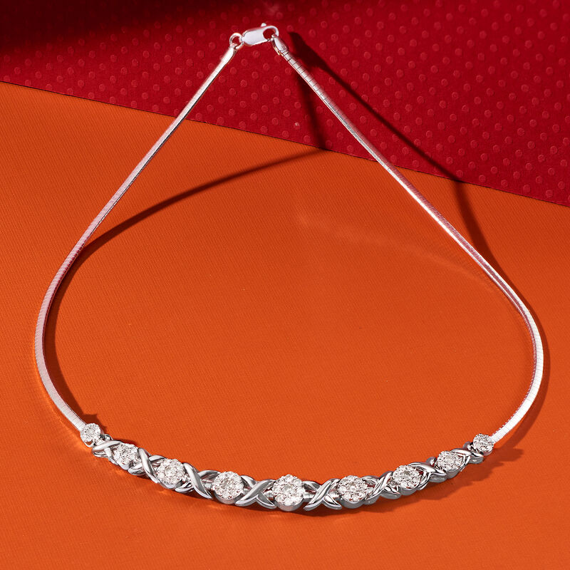2.00 ct. t.w. Diamond XO Omega Necklace in Sterling Silver image number 2
