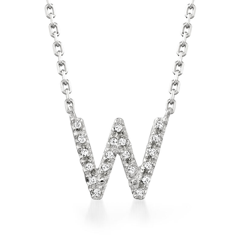 W - Diamond Initial Necklace in Sterling Silver. 16&quot; image number 0