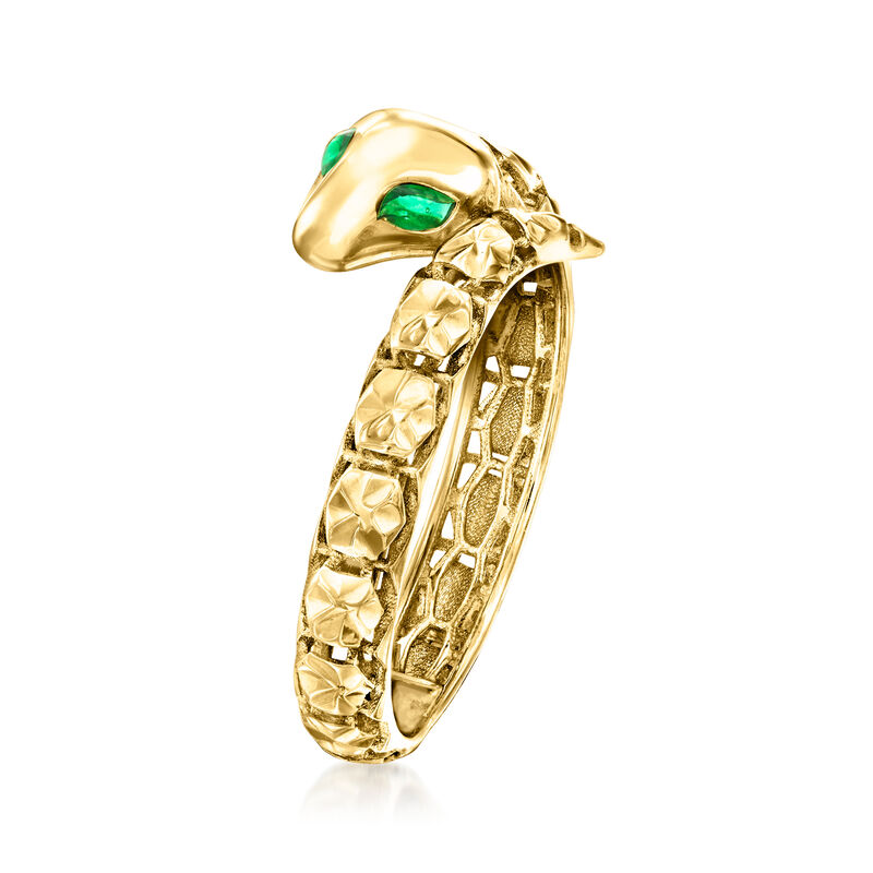 Italian 14kt Yellow Gold Snake Ring with Green Enamel image number 2