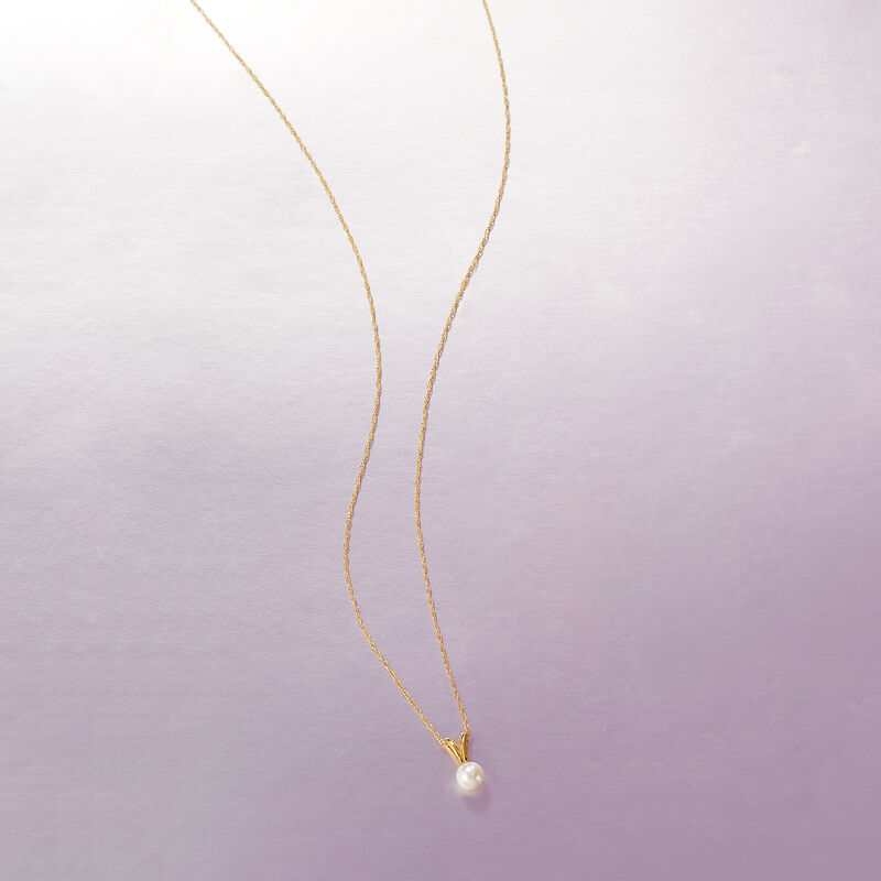 Child's 4mm Cultured Pearl Solitaire Necklace in 14kt Yellow Gold. 15&quot; image number 1