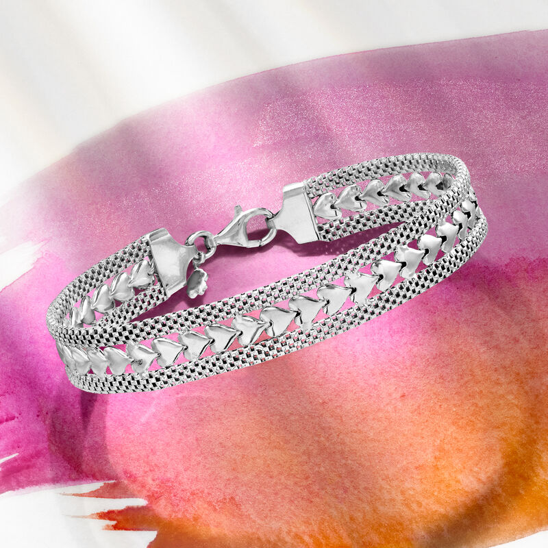 Italian Sterling Silver Heart-Motif Bracelet image number 2