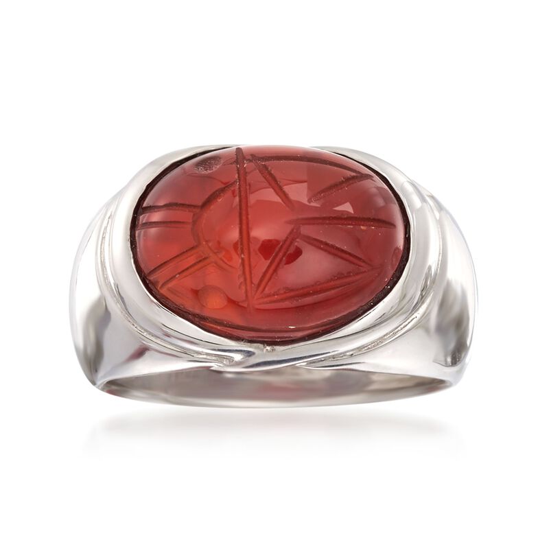 Orange Onyx Scarab Ring in Sterling Silver image number 0