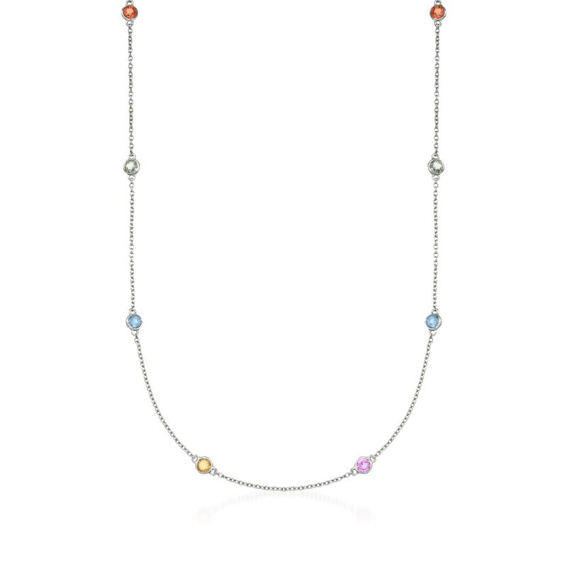 2.40 ct. t.w. Multicolored Sapphire Station Necklace in  Sterling Silver image number 0