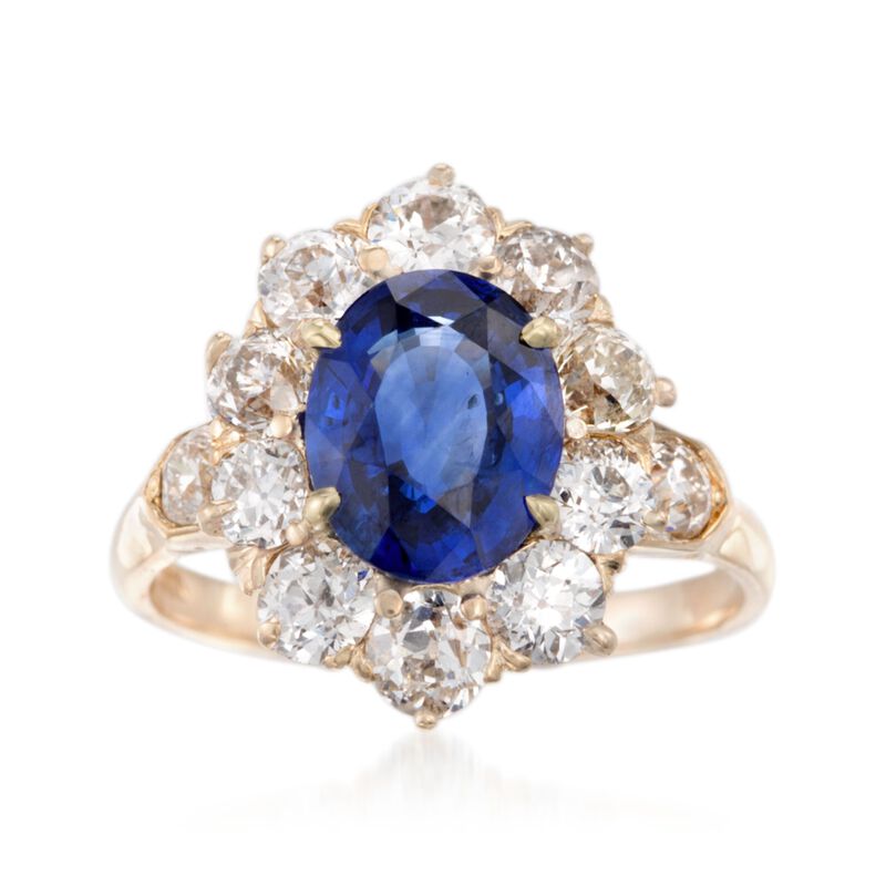 C. 1970 Vintage 2.75 Carat Sapphire and 2.00 ct. t.w. Diamond Ring in 14kt Yellow Gold image number 0