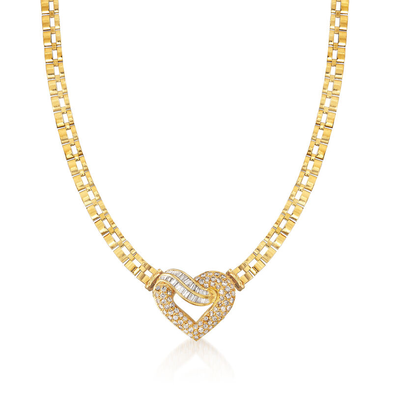 C. 1980 Vintage 2.75 ct. t.w. Diamond Heart Necklace in 18kt Yellow Gold. 16&quot; image number 0