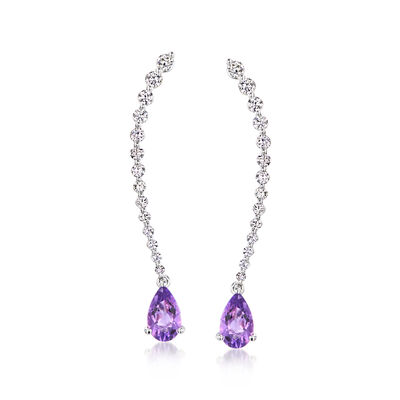 C. 2000 Vintage 1.50 ct. t.w. Amethyst and 1.03 ct. t.w. Diamond Drop Earrings in 18kt White Gold
