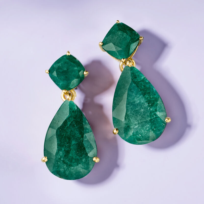 19.20 ct. t.w. Emerald Drop Earrings in 18kt Gold Over Sterling image number 2