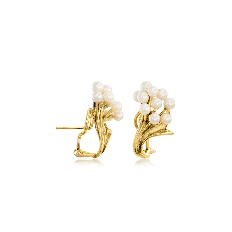 C. 1960 Vintage 4mm Cultured Pearl Cluster Earrings in 18kt Yellow Gold  image number 2