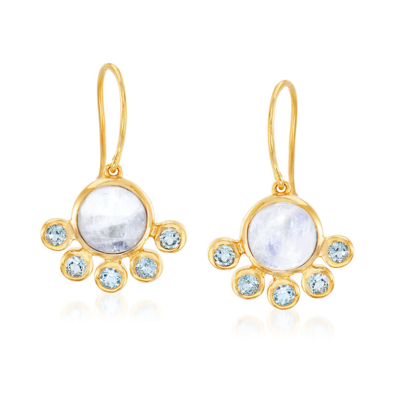 Moonstone and .80 ct. t.w. Sky Blue Topaz Drop Earrings in 18kt Gold Over Sterling image number 0