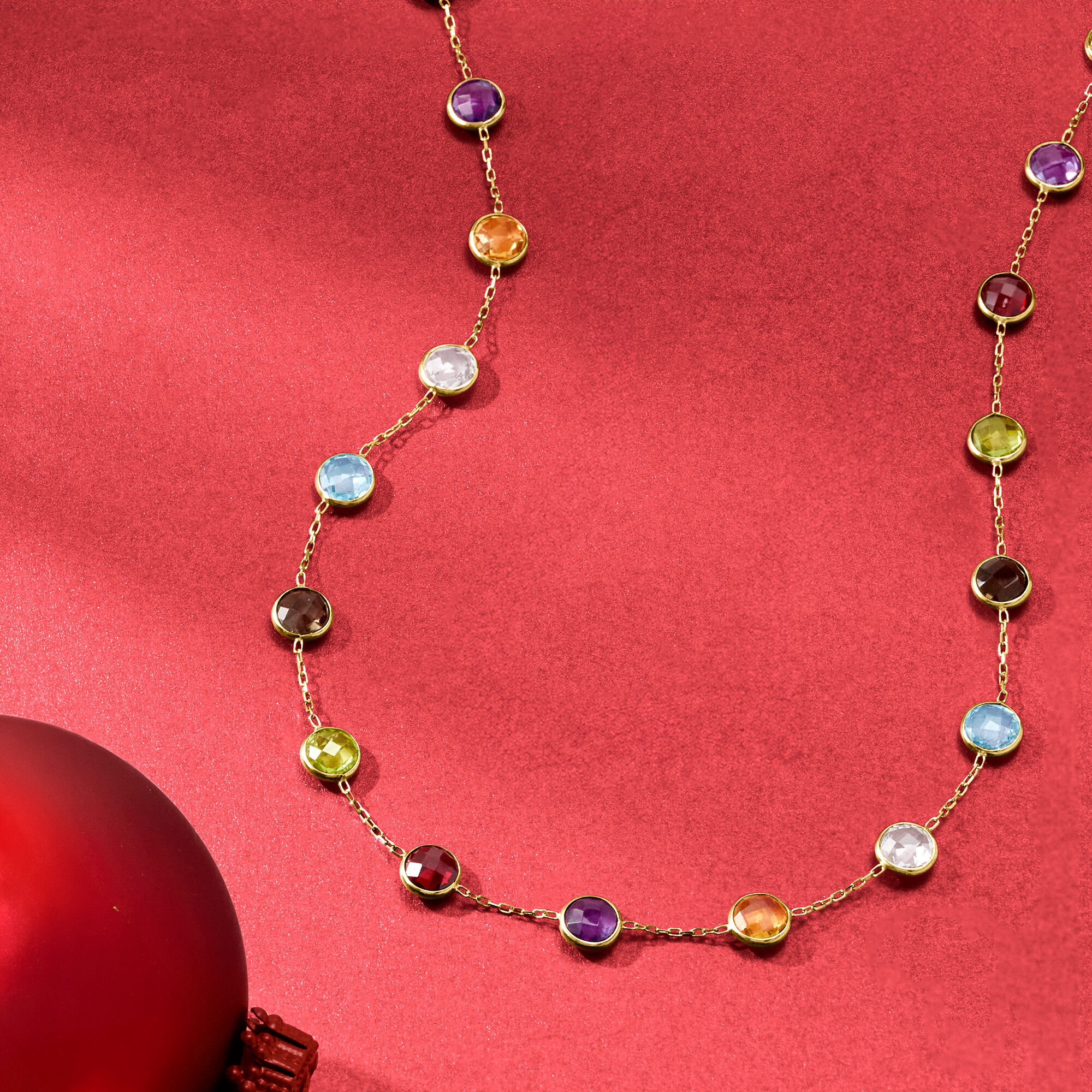 13.80 ct. t.w. Bezel Set Multi Gemstone Station Necklace in 14kt Yellow Gold