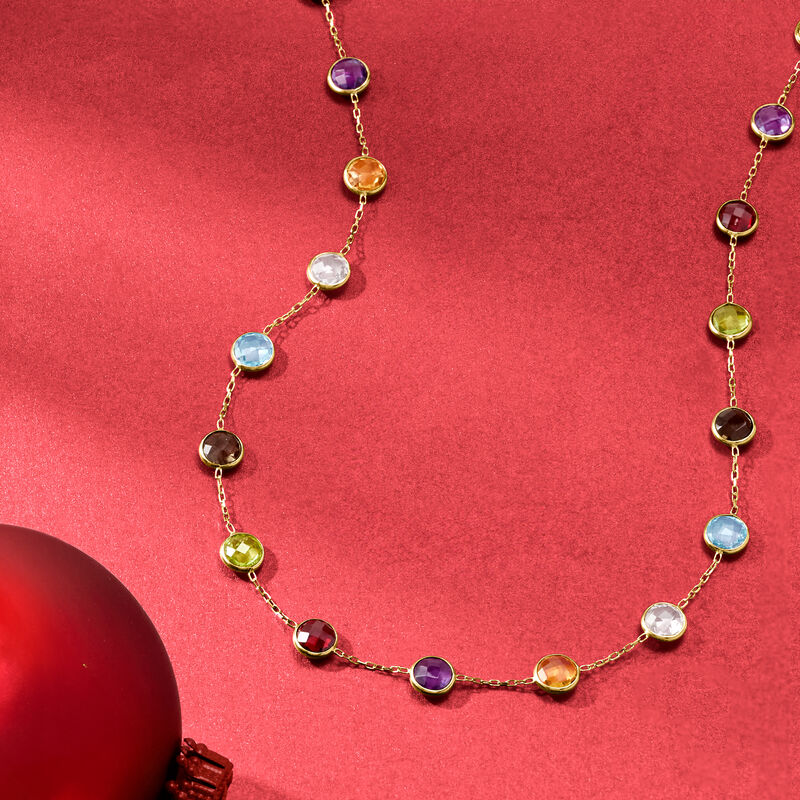 13.80 ct. t.w. Bezel-Set Multi-Gemstone Station Necklace in 14kt Yellow Gold image number 3