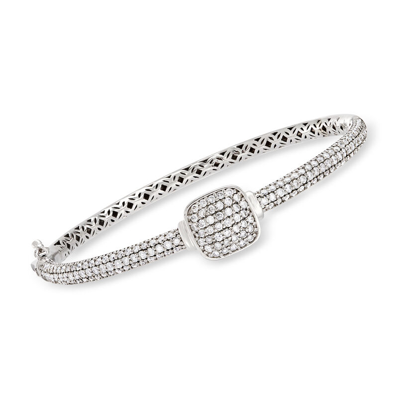 2.85 ct. t.w. Pave Diamond Bangle Bracelet in 14kt White Gold. 7&quot; image number 0