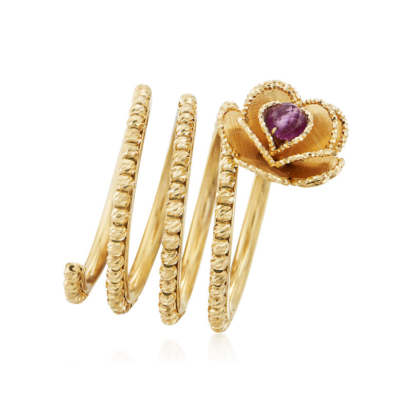 Italian .20 Carat Amethyst Flower Coil Ring in 18kt Yellow Gold. Size 6 image number 2