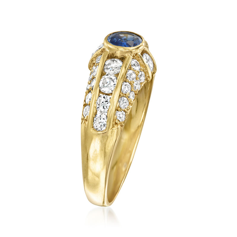 C. 1980 Vintage .55 Carat Sapphire and 1.40 ct. t.w. Diamond Ring in 18kt Yellow Gold. Size 7.25 image number 2