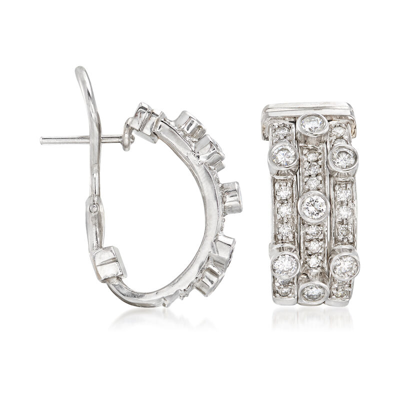 C. 1990 Vintage 1.50 ct. t.w. Diamond Three-Row Hoop Earrings in 18kt White Gold image number 2