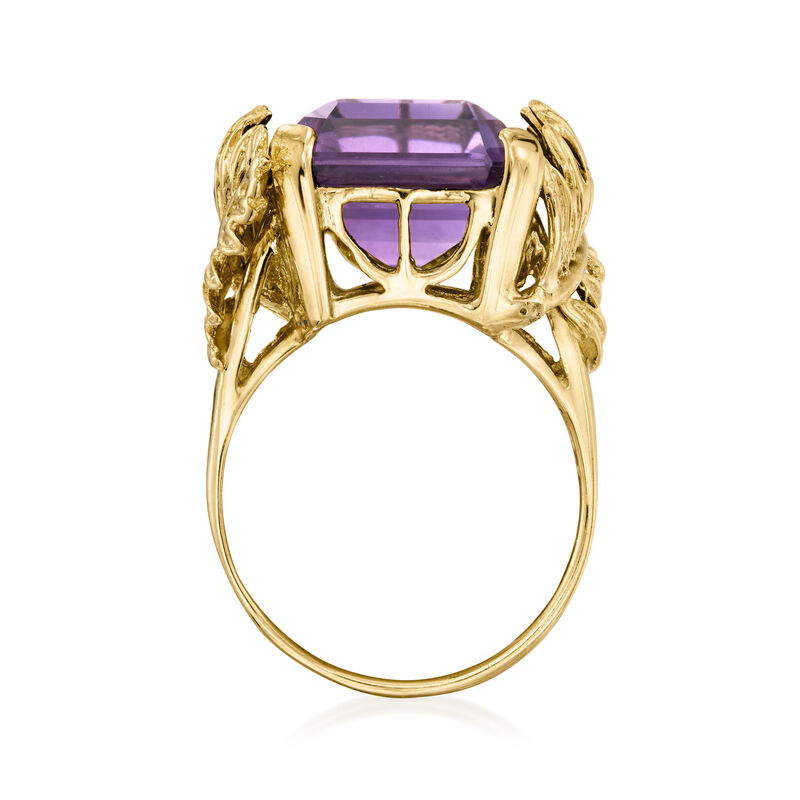 C. 1980 Vintage 10.50 Carat Amethyst Leaves Ring in 14kt Yellow Gold. Size 6 image number 3