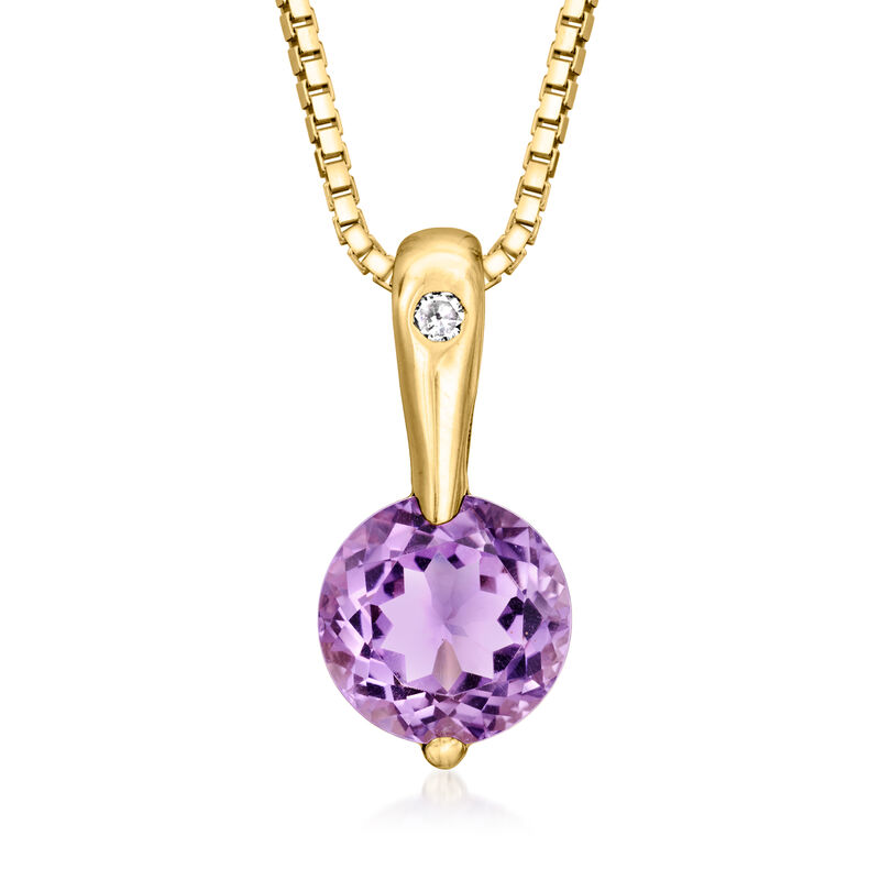 C. 1990 Vintage 4.00 Carat Amethyst Pendant Necklace with Diamond Accent in 14kt Yellow Gold. 16" image number 0