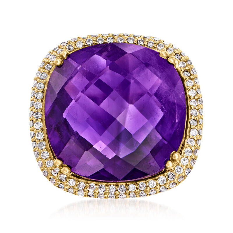 17.50 Carat Amethyst and .75 ct. t.w. Diamond Ring in 14kt Yellow Gold image number 0