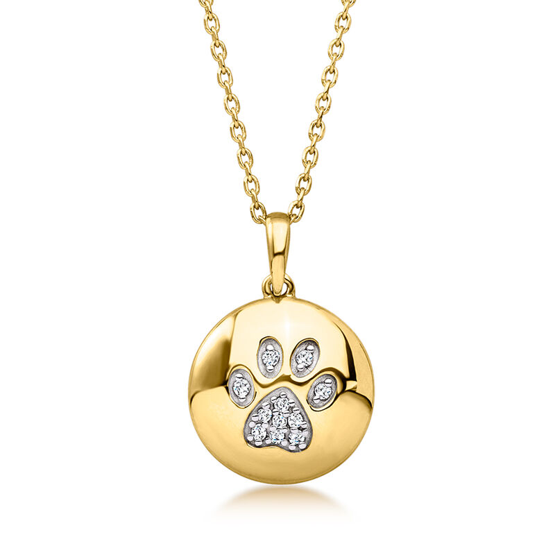 Diamond Paw Print Disc Pendant Necklace in 18kt Gold Over Sterling image number 0