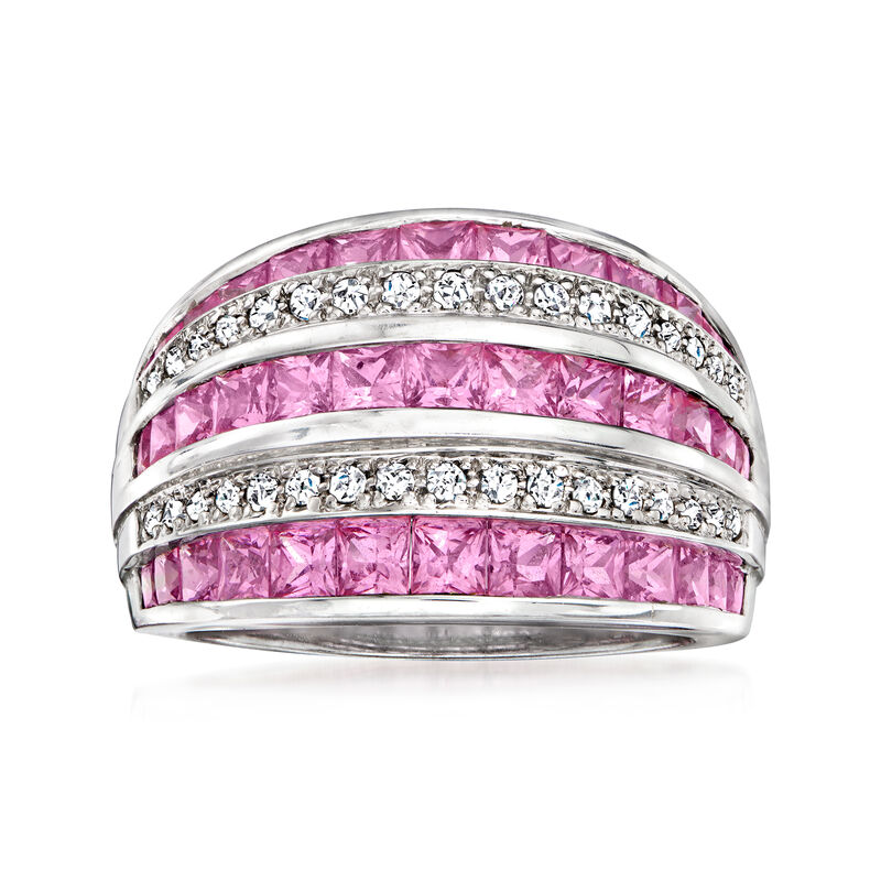 C. 1990 Vintage 5.50 ct. t.w. Pink Sapphire and .30 ct. t.w. Diamond Multi-Row Ring in 18kt White Gold image number 0