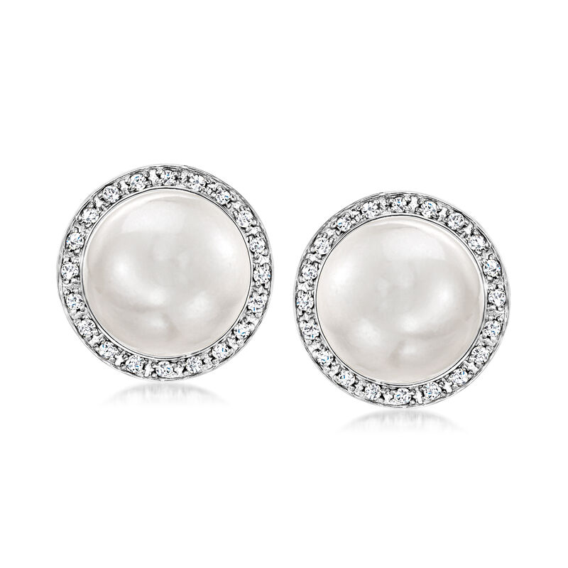 8-9mm Cultured Pearl and .10 ct. t.w. Diamond Halo Earrings in 14kt White Gold image number 0