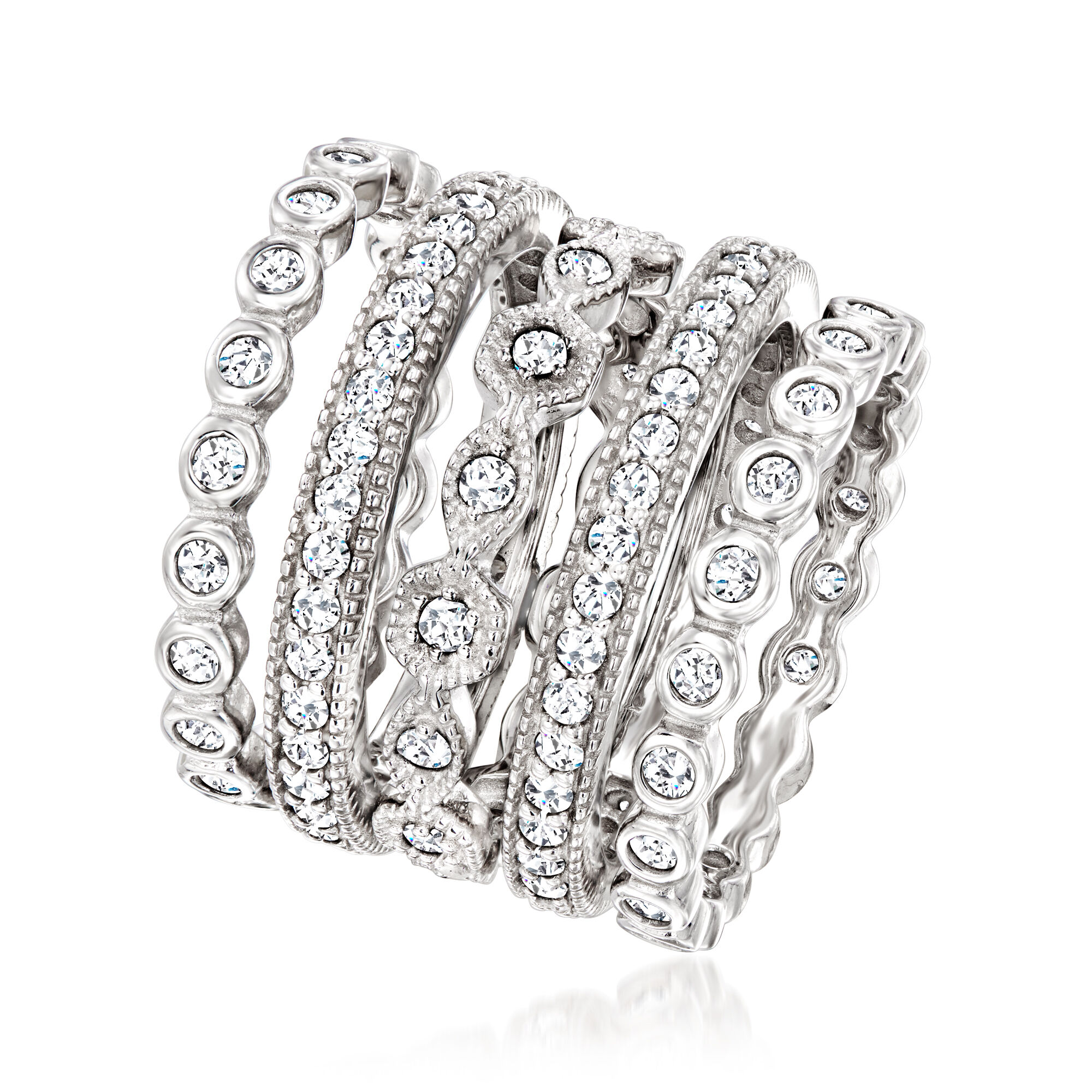 2.50 ct. t.w. CZ Jewelry Set Five Eternity Bands in Sterling Silver