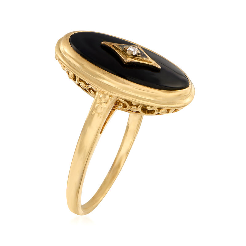 C. 1940 Vintage Black Onyx Ring with Diamond Accents in 14kt Yellow Gold image number 2