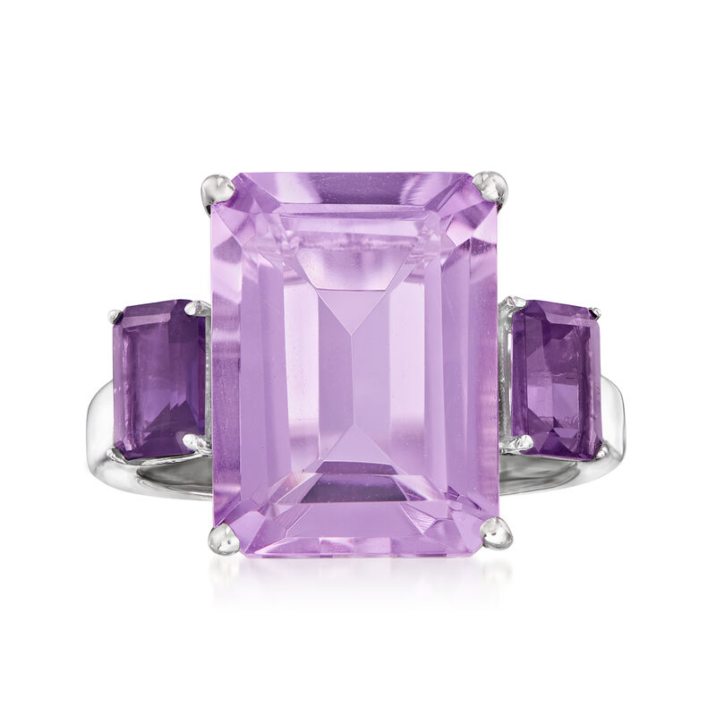 9.00 ct. t.w. Emerald-Cut Amethyst Ring in Sterling Silver image number 0