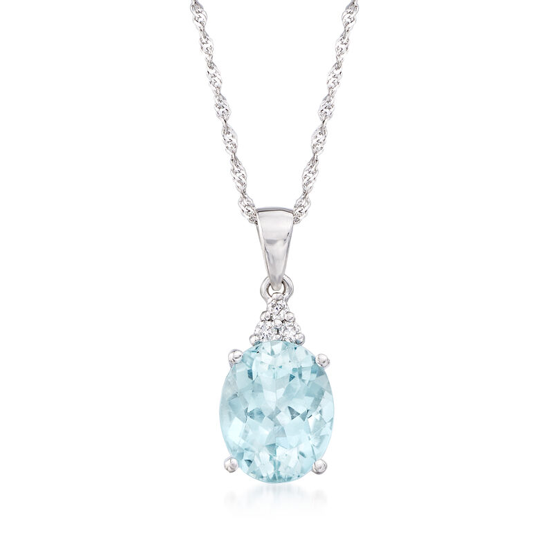 2.00 Carat Aquamarine Pendant Necklace with Diamond Accents in 14kt White Gold image number 0