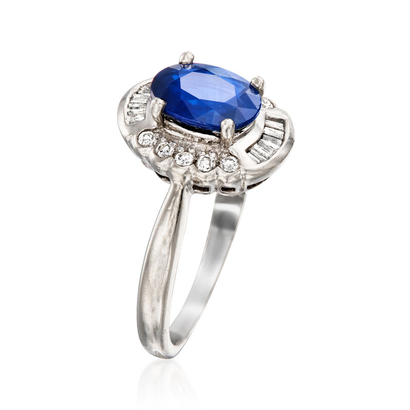 C. 1980 Vintage 1.60 Carat Sapphire and .22 ct. t.w. Diamond Ring in Platinum. Size 5 image number 2