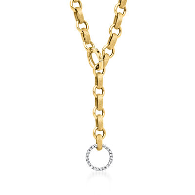 Italian .35 ct. t.w. Diamond Cable-Link Lariat Necklace in 14kt Two-Tone Gold