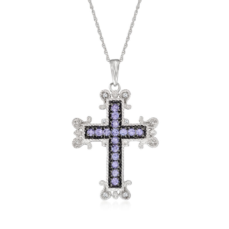 .50 ct. t.w. Tanzanite Cross Pendant Necklace with Diamond Accents in Sterling Silver image number 0