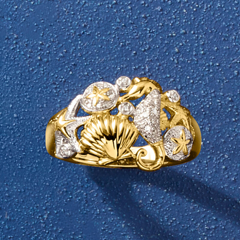 .10 ct. t.w. Diamond Sea Life Ring in Two-Tone Sterling Silver image number 5