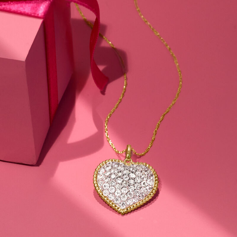 1.00 ct. t.w. Pave Diamond Heart Pendant Necklace in 14kt Yellow Gold image number 2